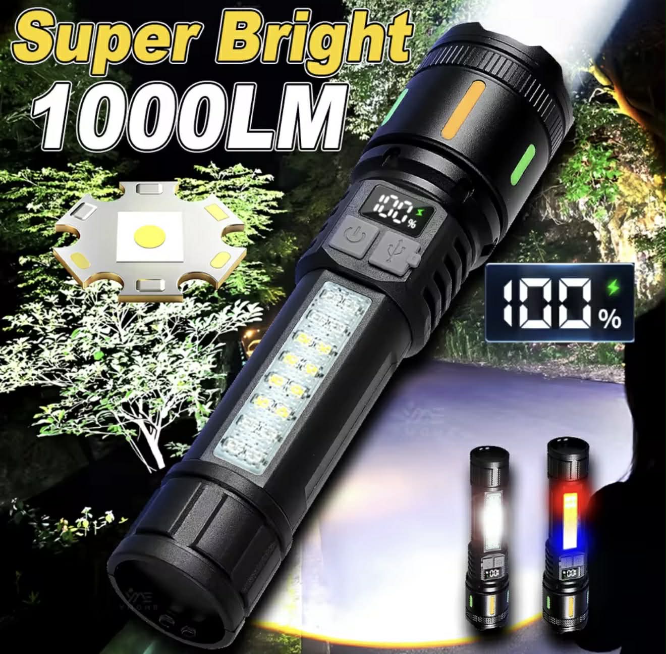 Handheld White Laser Wick Flashlight + 16*LED Side Light