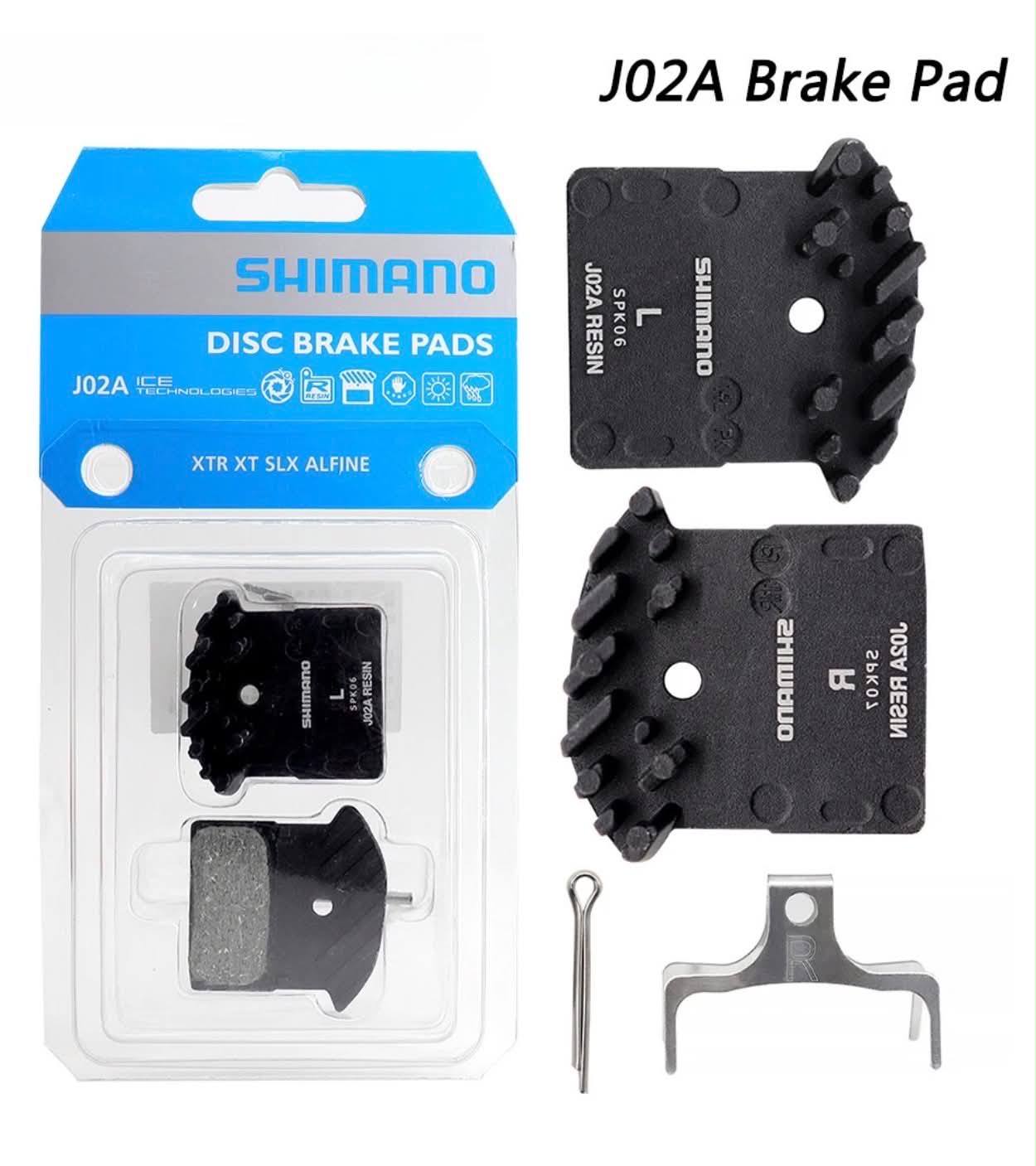 SHIMANO J02A Resin Disc Brake Pads & Spring (W/Fin) | XTR, XT, SLX, ALFINE