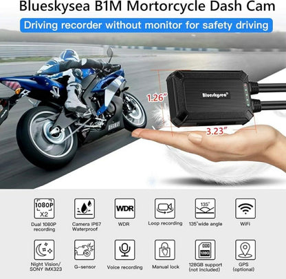 Blueskysea B1M Dual Channel WiFi Motorcycle Dashcam