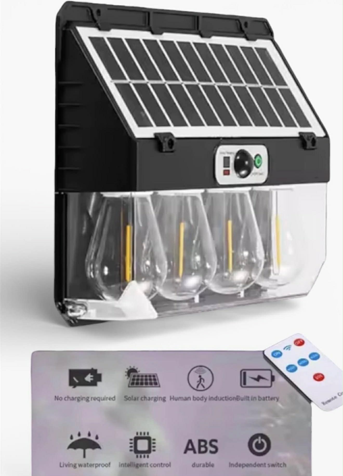 Tangsten Bulb Solar Wall Light W/Remote | 4 Bulb | W7116-4