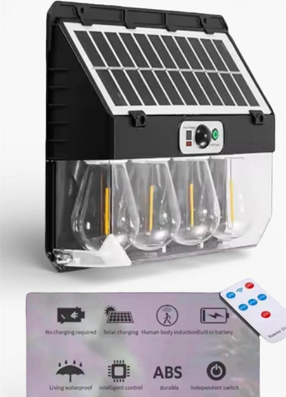 Tangsten Bulb Solar Wall Light W/Remote | 4 Bulb | W7116-4