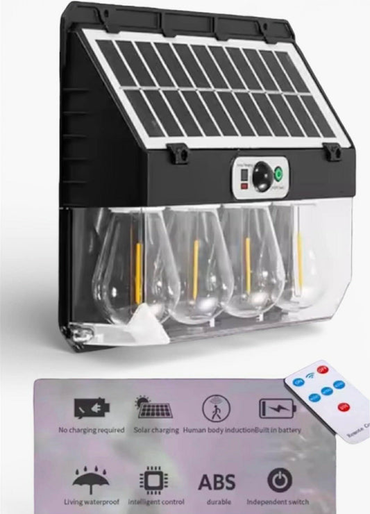 Tangsten Bulb Solar Wall Light W/Remote | 4 Bulb | W7116-4