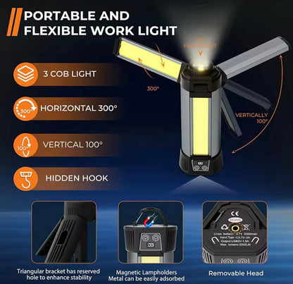 Floodlight P50+3*COB Mag Tail W/Telescopic Tripod | G13