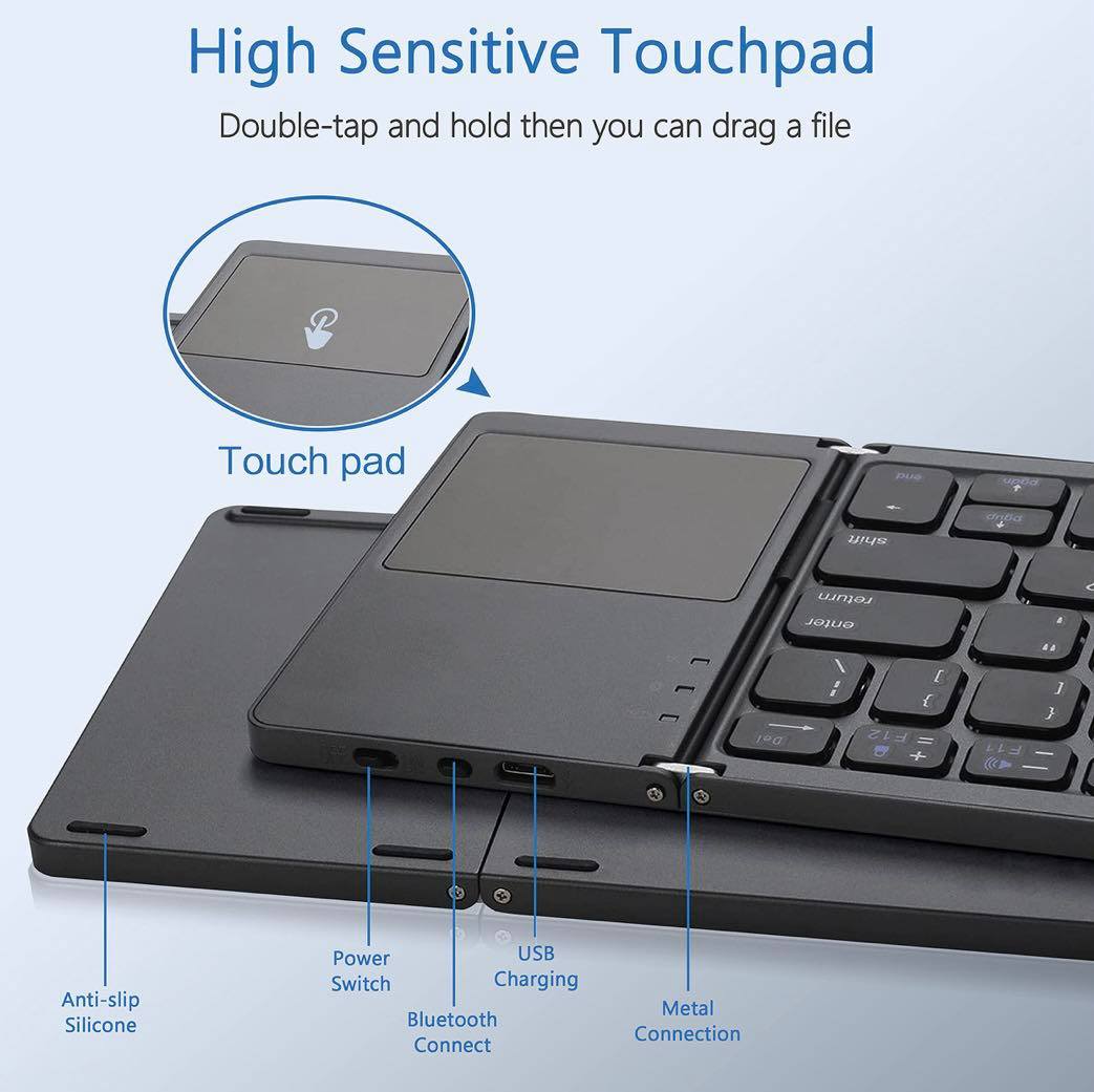 Foldable Bluetooth Wireless Keyboard W/Touchpad | Pocket Size | Win Android iOS
