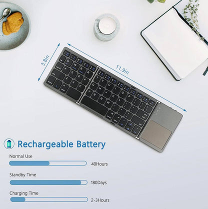 Foldable Bluetooth Wireless Keyboard W/Touchpad | Pocket Size | Win Android iOS
