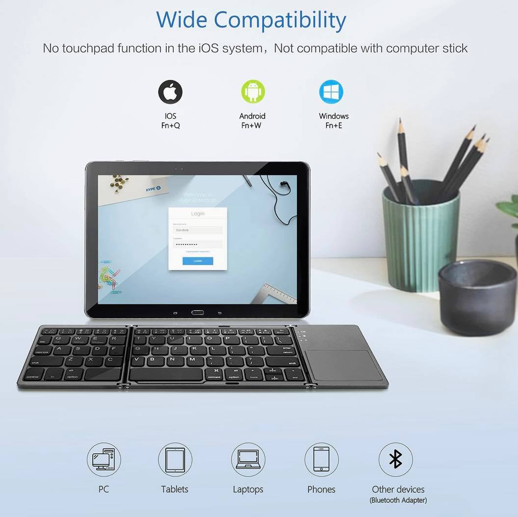 Foldable Bluetooth Wireless Keyboard W/Touchpad | Pocket Size | Win Android iOS