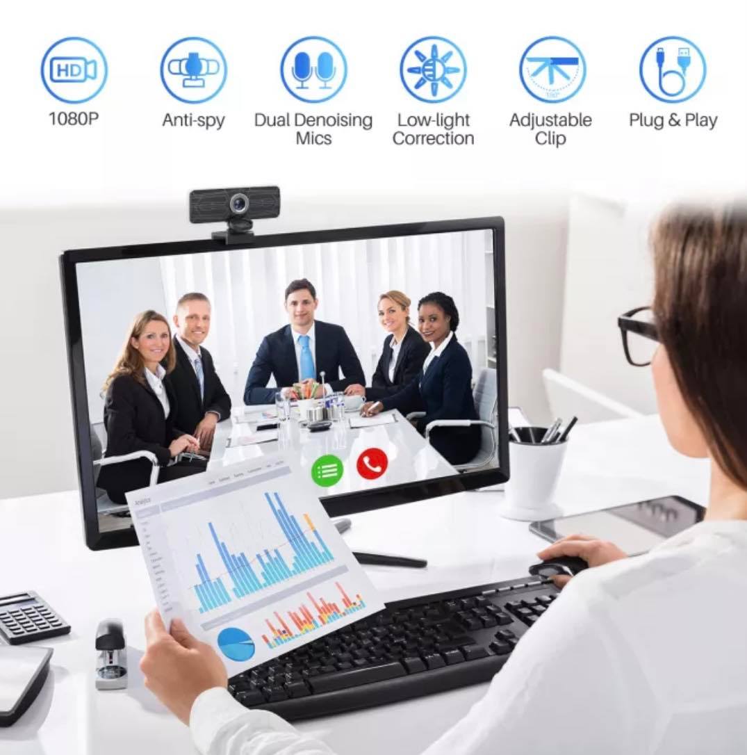 VicTsing 1080P Webcam W/Dual Microphones & Privacy Cover USB Windows/Mac OS