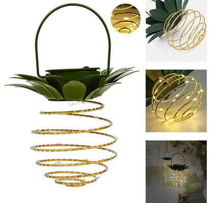 Pineapple Shaped Hanging Solar Lights Warm White Lantern W/Handle