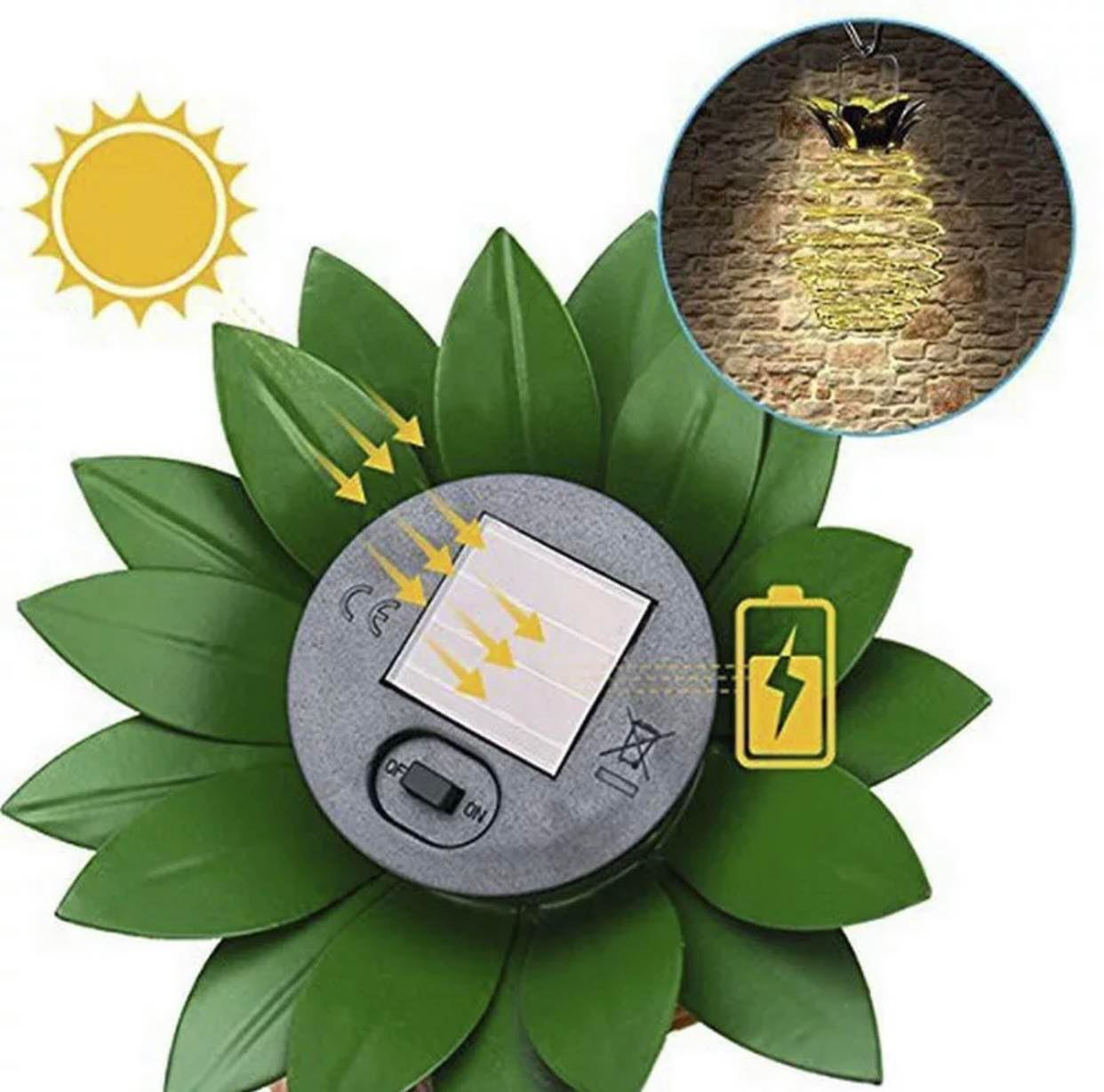 Pineapple Shaped Hanging Solar Lights Warm White Lantern W/Handle