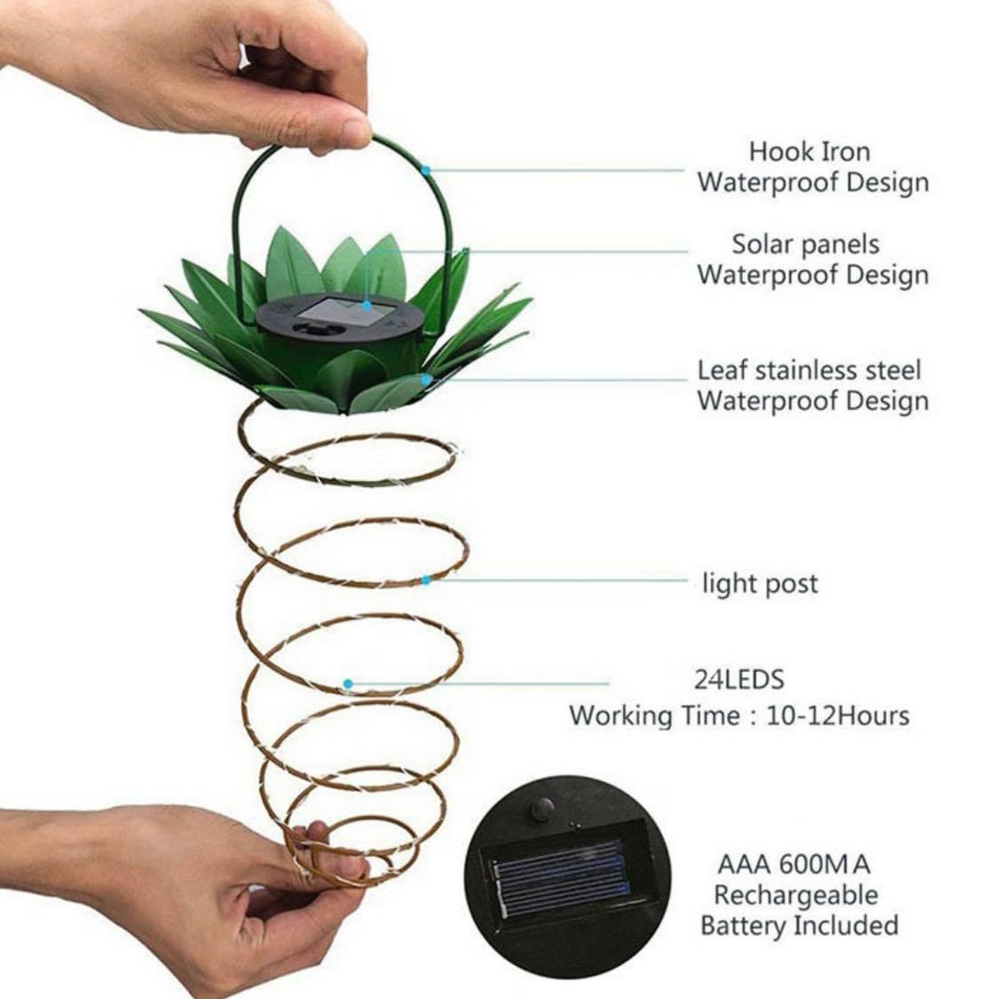 Pineapple Shaped Hanging Solar Lights Warm White Lantern W/Handle