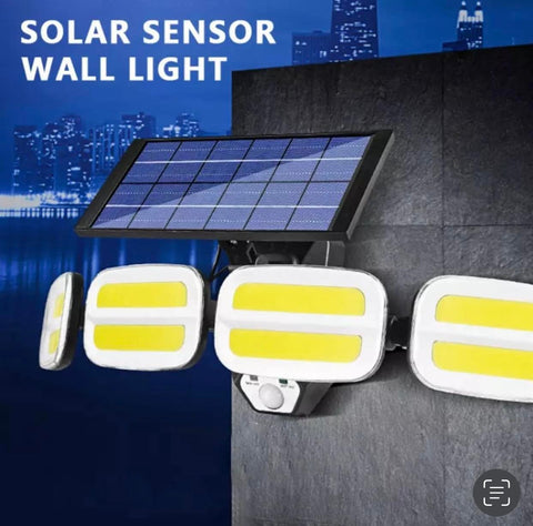 4 Split LED Panel Solar Induction Large Wall Floodlights Security Light W/Remote Control