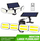4 Split LED Panel Solar Induction Large Wall Floodlights Security Light W/Remote Control