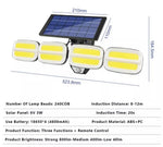 4 Split LED Panel Solar Induction Large Wall Floodlights Security Light W/Remote Control