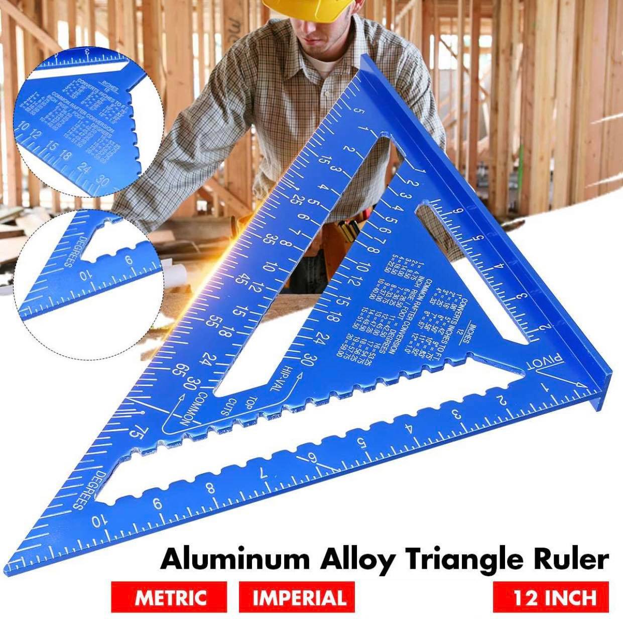 12 inch Aluminum Alloy Triangular Measuring Ruler Woodwork Speed Squar ...