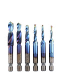 6PCS 1/4" Composite Hex Shank Titanium HSS Imperial Thread Tap Drill Bits Set