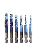 6PCS 1/4" Composite Hex Shank Titanium HSS Imperial Thread Tap Drill Bits Set