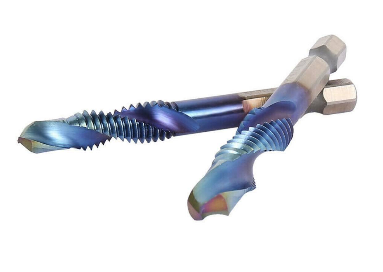 6PCS 1/4" Composite Hex Shank Titanium HSS Imperial Thread Tap Drill Bits Set