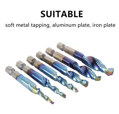 6PCS 1/4" Composite Hex Shank Titanium HSS Imperial Thread Tap Drill Bits Set
