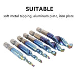 6PCS 1/4" Composite Hex Shank Titanium HSS Imperial Thread Tap Drill Bits Set