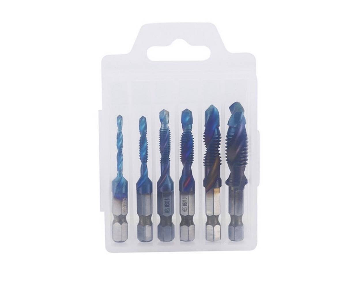6PCS 1/4" Composite Hex Shank Titanium HSS Imperial Thread Tap Drill Bits Set