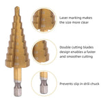 3pcs/Set HSS Straight Groove Step Drill Bit | Wood Metal Hole Cutter Drilling Tool Kit