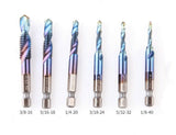 6PCS 1/4" Composite Hex Shank Titanium HSS Imperial Thread Tap Drill Bits Set