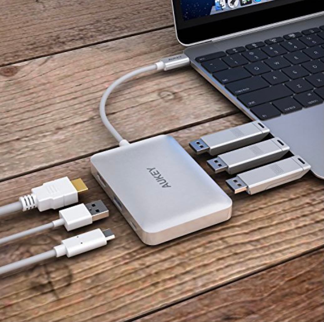 AUKEY USB-C to USB 3.0 Hub W/HDMI, Card Reader & USB-C Charging Port | CB-C59/CB-C60