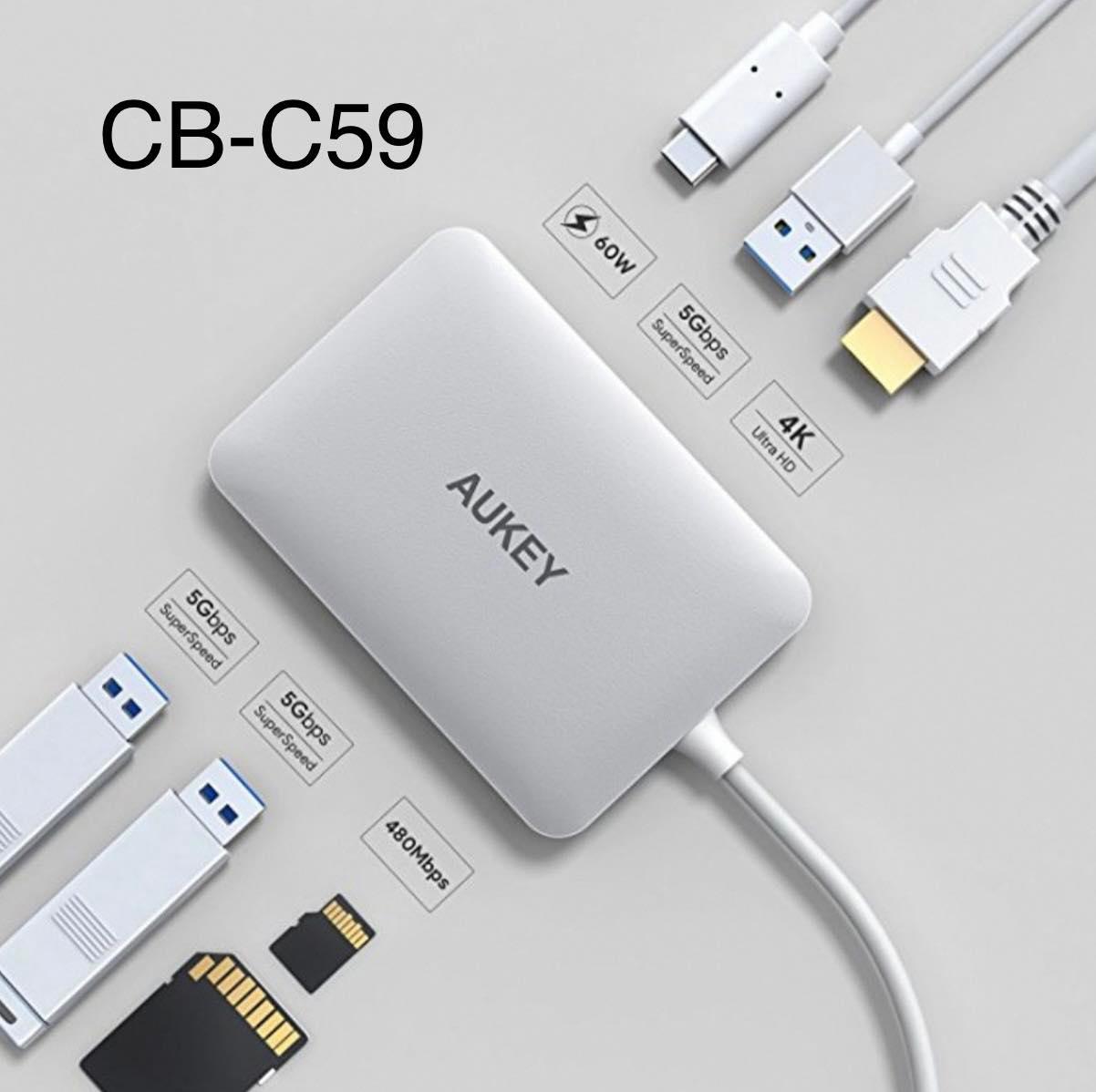 AUKEY USB-C to USB 3.0 Hub W/HDMI, Card Reader & USB-C Charging Port | CB-C59/CB-C60