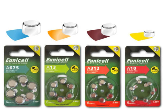 Eunicell 1.4V Zinc Air Hearing Aids Battery Button-Cell | 4 Types | 6pcs - 10 Packs Box