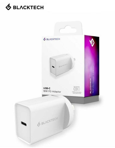BLACKTECH USB-C 18W PD Power Adapter Wall Charger Fast Charger | White