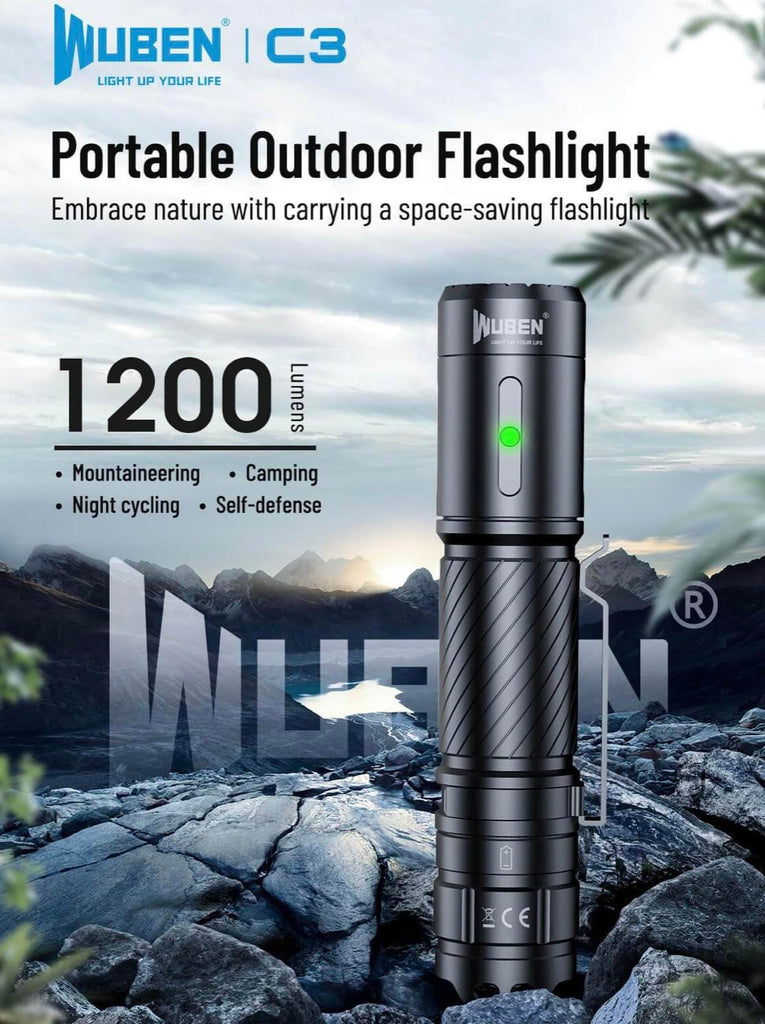 WUBEN C3 Led Torches Super Bright Rechargeable 1200 Lumens, Tactical  Flashlight Powerful Torch Battery Powered, IP68 Waterproof Hand Flash Light  : : DIY & Tools