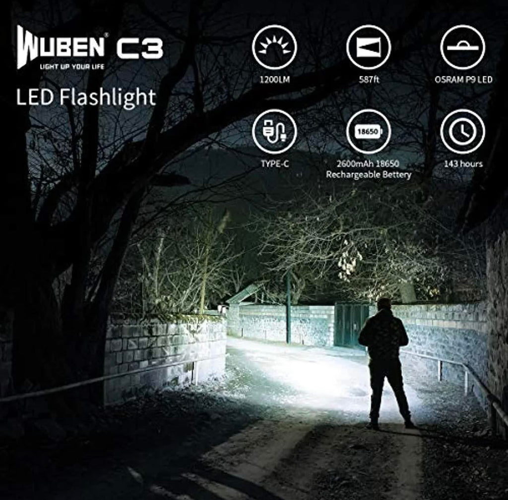 WUBEN C3 Rechargeable Tactical Flashlight Super Bright LED