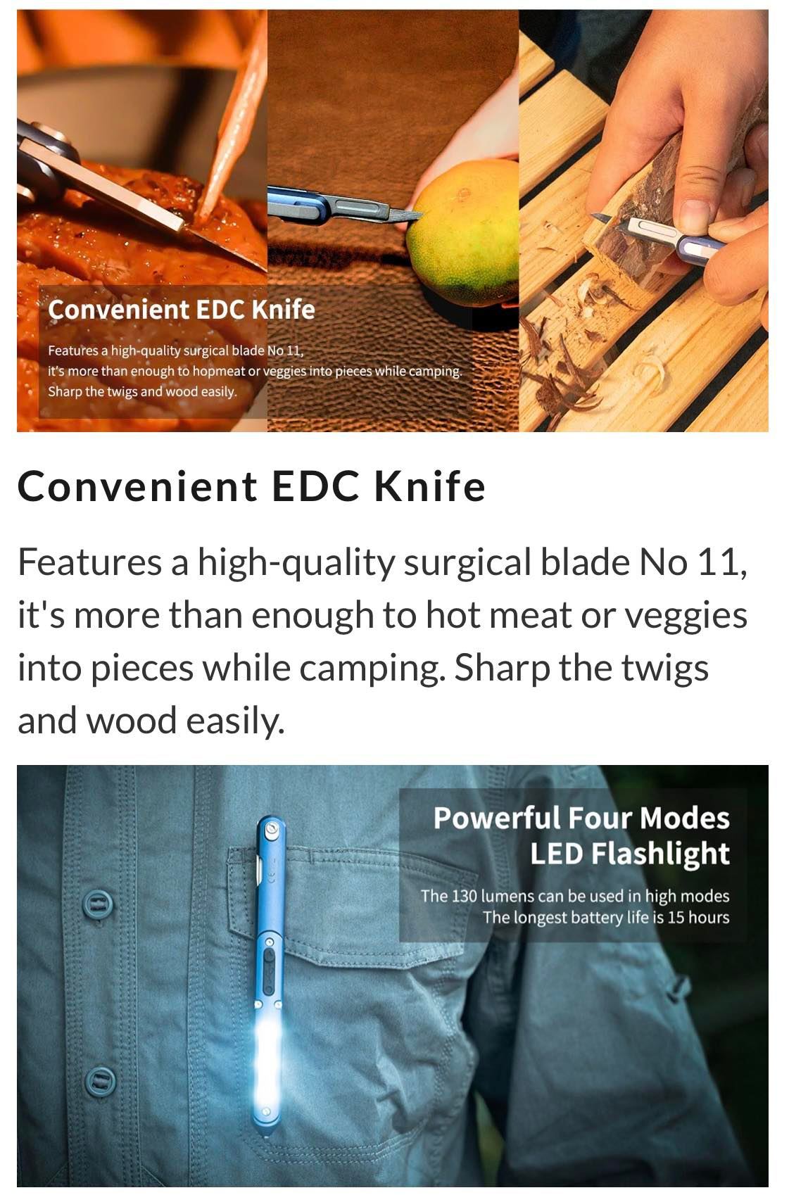 WUBEN E62 Multifunctional Penlight EDC LED Pen W/Blade | Grey Blue