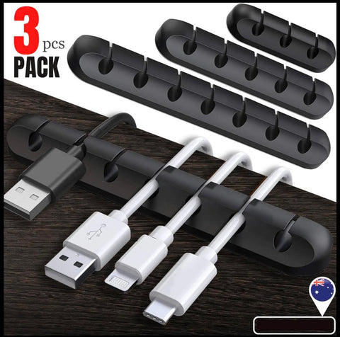 Cable Clips Cord Management Desk Organiser Adhesive Back | 3pcs Pack | Black