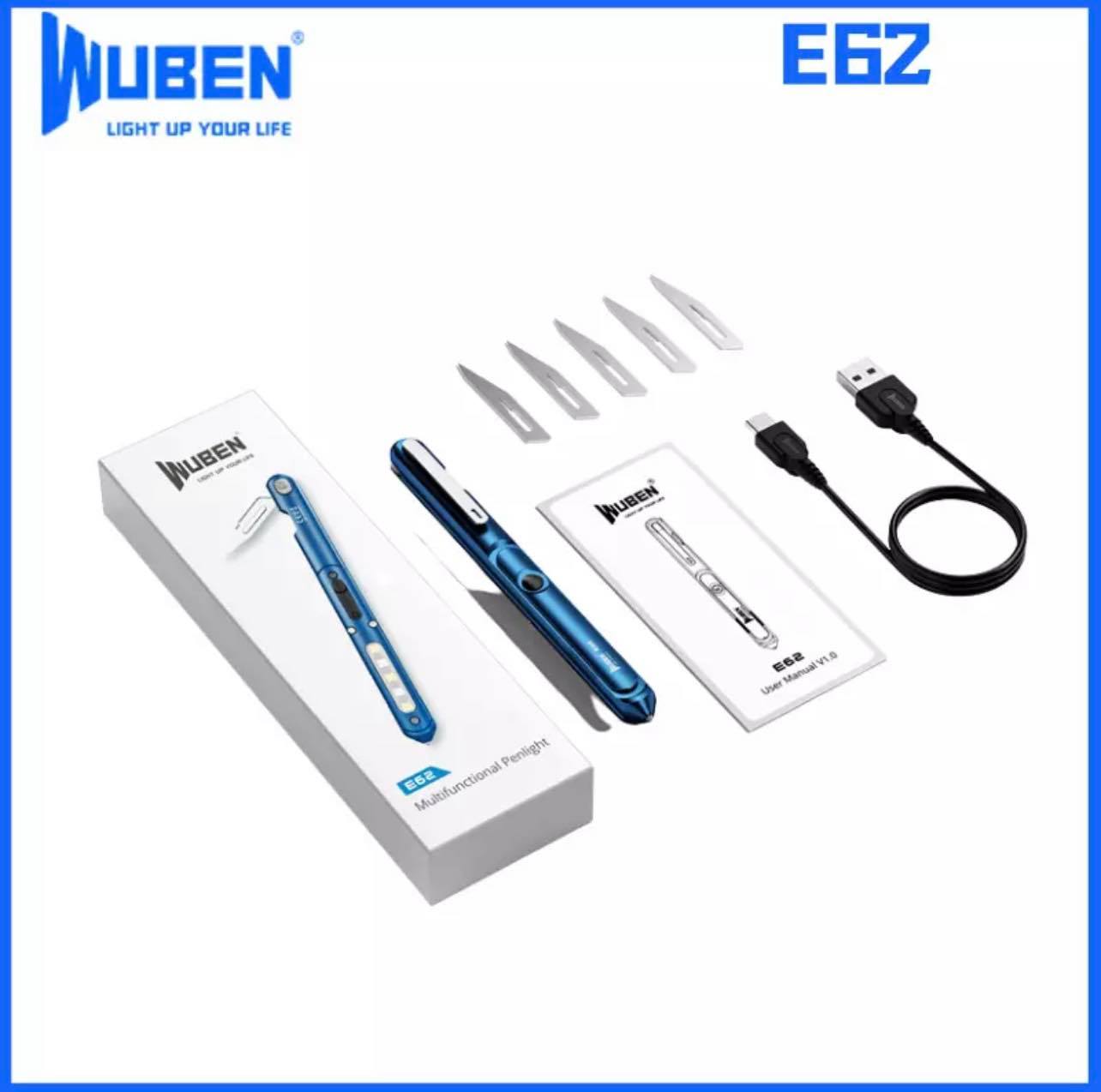 WUBEN E62 Multifunctional Penlight EDC LED Pen W/Blade | Grey Blue