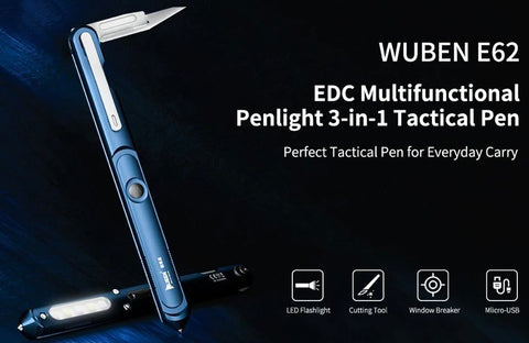 WUBEN E62 Multifunctional Penlight EDC LED Pen W/Blade | Grey Blue