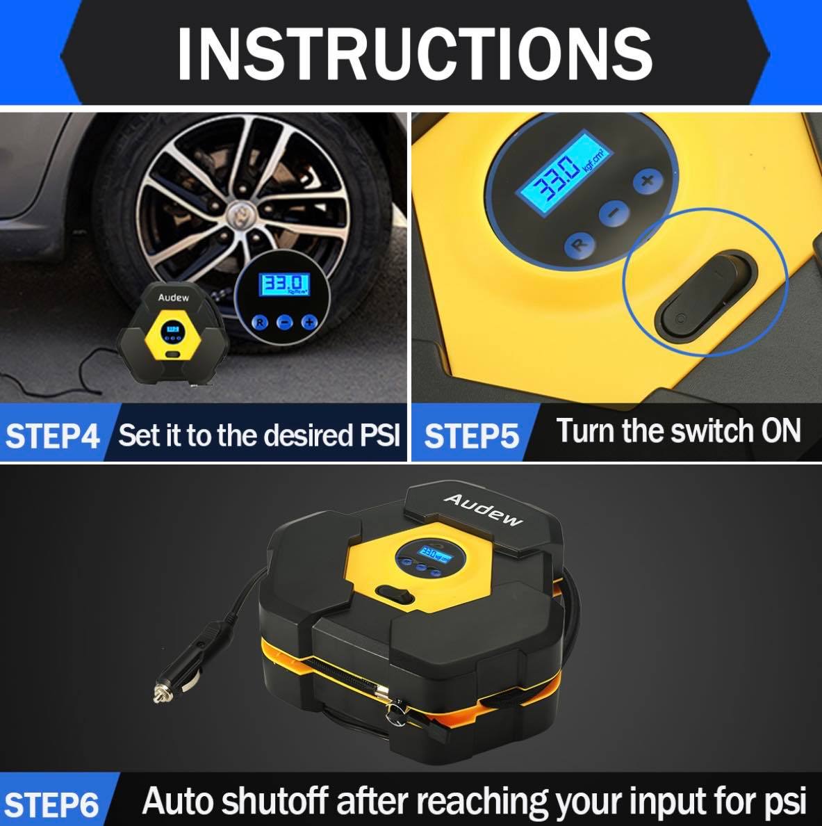 Audew 120W 12V Portable Digital Air Compressor Pump W/LED Lights | CZK-3603