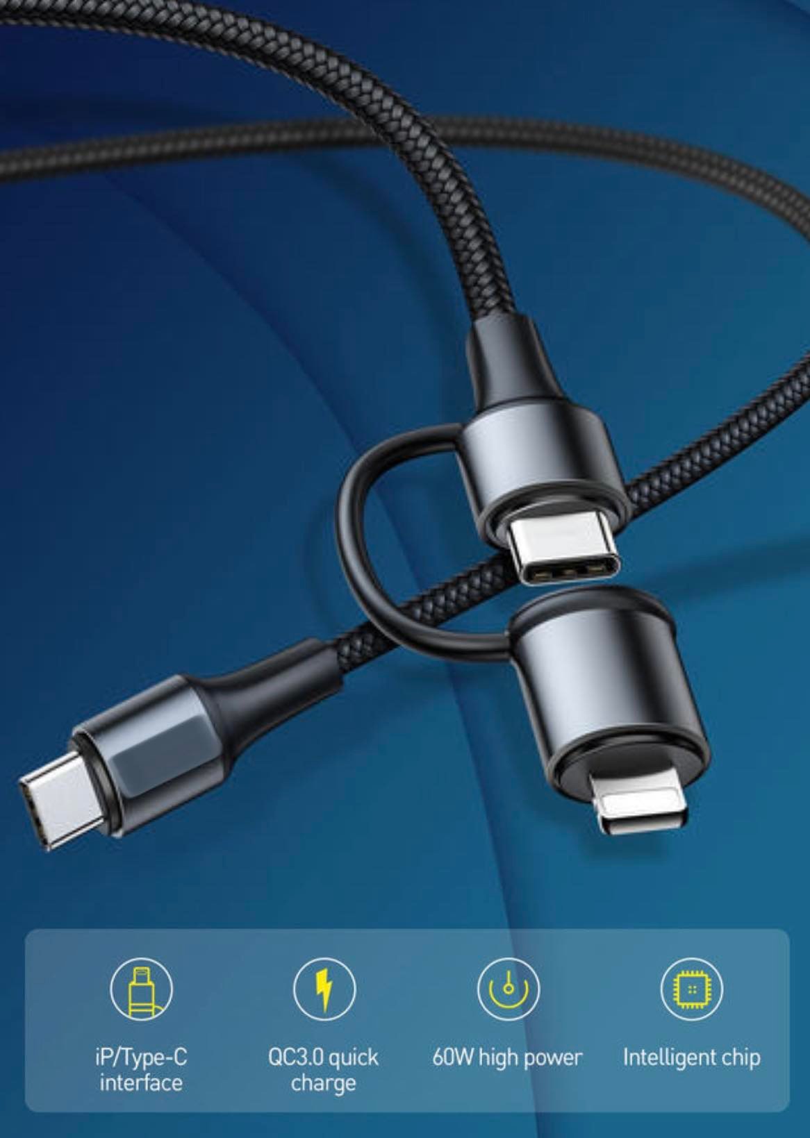 Twins 2 in 1 3A Quick Charge Cable QC3.0 Type-C To Type-C & iPhone Cable | XF-45 | Black