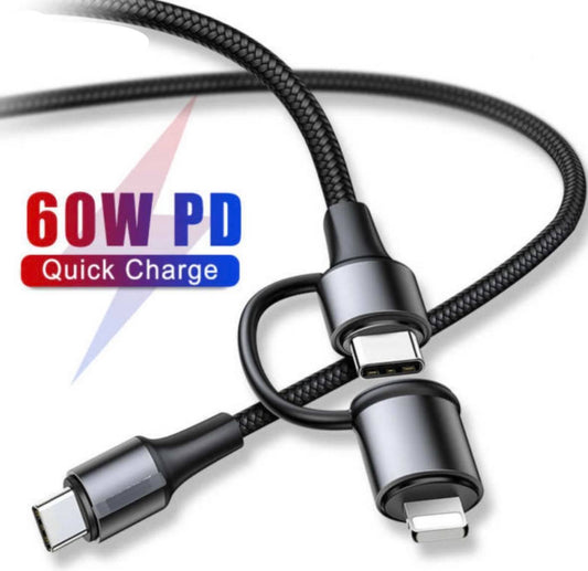 Twins 2 in 1 3A Quick Charge Cable QC3.0 Type-C To Type-C & iPhone Cable | XF-45 | Black