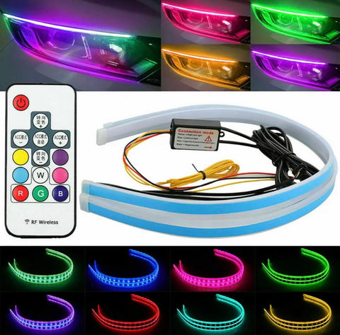 2pcs Sequential LED RGB Strip Turn Signal Indicator Car DRL W/RF Remote | 60cm