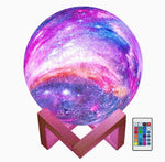 3D Moon Lamp Galaxy Printed Rechargeable W/Remote & Touch Control | Wooden Base