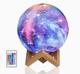 3D Moon Lamp Galaxy Printed Rechargeable W/Remote & Touch Control | Wooden Base