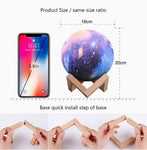 3D Moon Lamp Galaxy Printed Rechargeable W/Remote & Touch Control | Wooden Base
