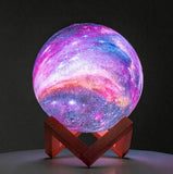 3D Moon Lamp Galaxy Printed Rechargeable W/Remote & Touch Control | Wooden Base