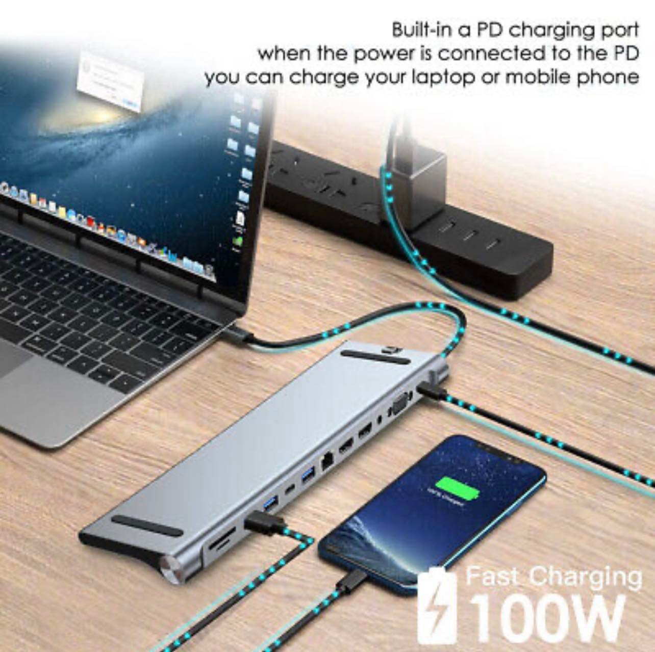12 in 1 Type-C Laptop Docking Station HUB HDMI HD 4K USB 3.0 VGA PD SD /TF
