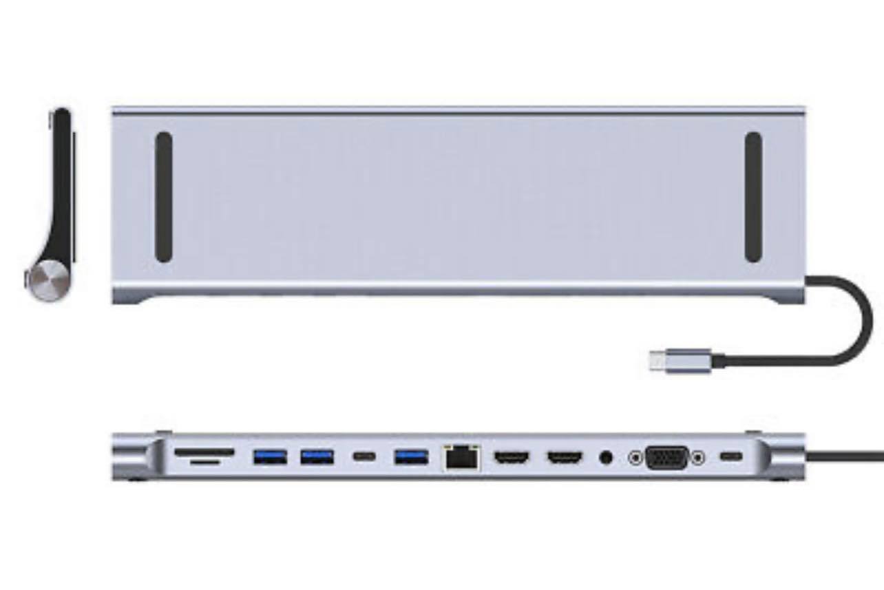 12 in 1 Type-C Laptop Docking Station HUB HDMI HD 4K USB 3.0 VGA PD SD /TF