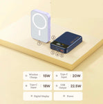 10,000mAh 20W Magnetic Wired/Wireless Power Bank W/Colour Display | White | RPP-525