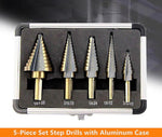 5-Piece HSS Cobalt Multiple Hole 50 Sizes Step Drill Bits Set W/Aluminum Case
