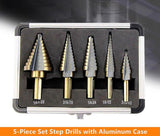 5-Piece HSS Cobalt Multiple Hole 50 Sizes Step Drill Bits Set W/Aluminum Case