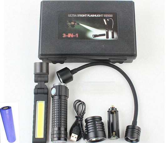 3 in 1 Interchangeable Heads Multi-functional Work Torch with Magnetic Base